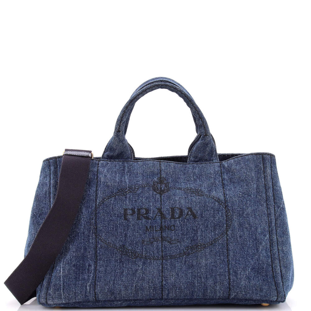 Prada Medium Canapa Convertible Tote Denim - Picture 1 of 6